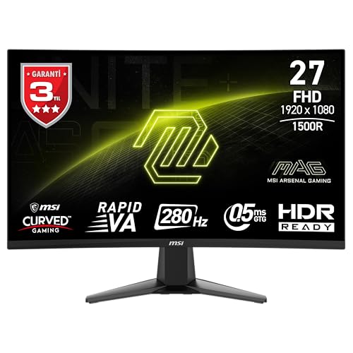 MSI 27" MAG 276CXF Gaming Monitör, FHD, Curve 1500R RAPID VA, 280HZ, 0.5ms (GTG), Adaptive-Sync, Siyah