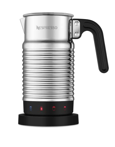 NESPRESSO Aeroccino 4 süt köpürtücü, elektrikli köpük hazırlayıcı, 120 ml kremsi süt köpüğü ve 240 ml sıcak süt için, bulaşık makinesinde yıkanabilir köpürtücü, gümüş