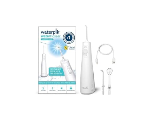 Waterpik WF-20 Nabız, UFSBD tarafından önerilen, şarj edilebilir diş spreyi, plakayı ortadan kaldırır, 2 basınç seviyesi, 45 saniye temizlik, 2 uç dahil, su geçirmez, beyaz