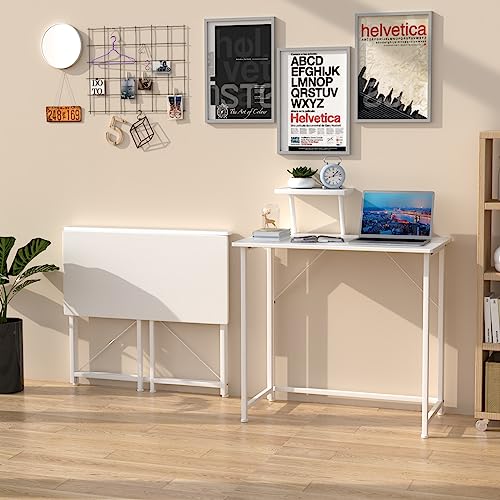 Katlanabilir bilgisayar masası, çıkarılabilir monitör standı, kompakt dış mekan/iç mekan masası, ofis, çalışma masası için küçük beyaz yazı masası, 80 x 45 x 75 cm, yer tasarrufu sağlayan tasarım