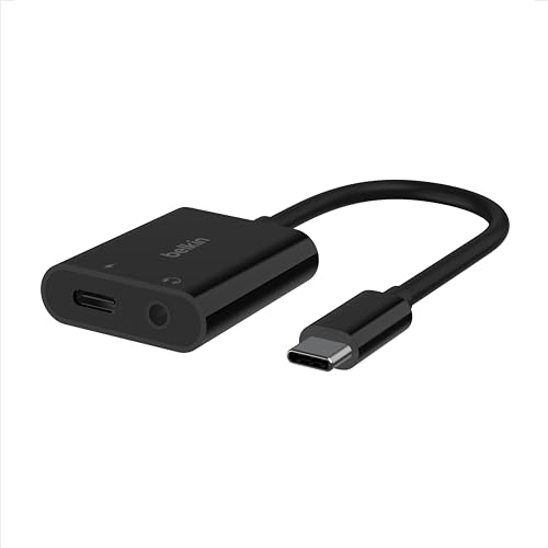 Belkin RockStar USB-C Şarj Adaptörlü 3,5 mm Ses, iPad Pro, Galaxy, Note, Google Pixel, LG G6, Sony Xperia, OnePlus ve Daha Fazlası ile Uyumlu USB-C Ses Adaptörü - Siyah