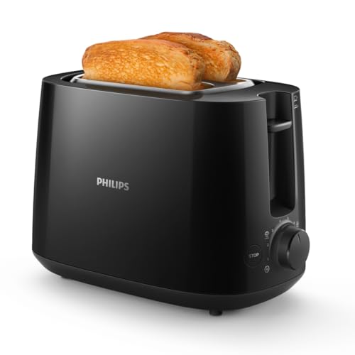 Philips Daily Collection Tost Makinesi - 2 dilim, 8 ayar Erişim. entegre hamur ısıtıcısı, Kompakt tasarım, Otomatik durma, Geniş yuva, Siyah (HD2581/90)