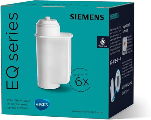 Siemens TZ70063A Brita Intenza su filtresi, sudaki kireç miktarını azaltır, EQ serisi ve ankastre tam otomatik makineler için, 6 adet, beyaz