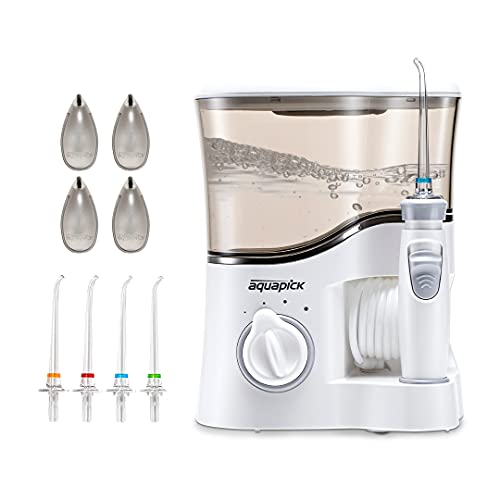 Aquapick Su Pensesinde Diş Temizleyici, Ev için Oral irrigatör, 20 oz (600 ml) 4'lü Jet Uçlu Büyük Su Deposu (AQ-350) Gri