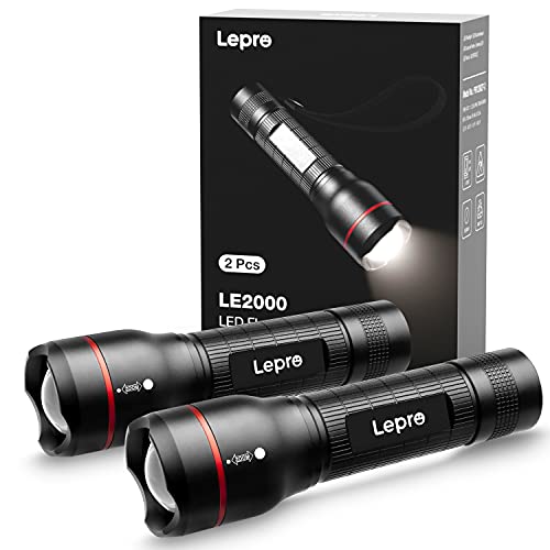 Lepro LED el feneri LE2000 ultra parlak LED el feneri 5 modlu, yakınlaştırılabilir kamp el lambası, su geçirmez el feneri, kamp, dış mekan, doğa yürüyüşü, balık tutma, hediye (2'li paket)