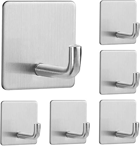 MallArt® 3M Bantlı Paslanmaz Çelik Askı | SUS304 Materyalli, Su Geçirmez & İz Bırakmayan | Duvara Zarar Vermez, Yuvarlak & Kare Modeller – Banyo, Mutfak, Ofis için (Kare)