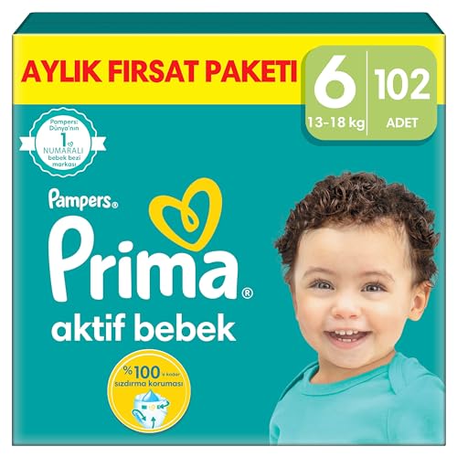 Prima Aktif Bebek, Bebek Bezi 6 Numara, 102 Adet Aylık Fırsat Paketi