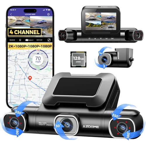 AZDOME M660 4K 360° Dash Cam, 4 Kanal, 128GB eMMC, 5G WiFi, GPS, Gece Görüşü uyumlu