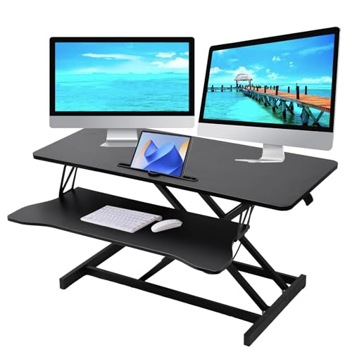 38 inç ayarlanabilir yükseklik masası dönüştürücü oturma standı iş istasyonu ev ofis için çift monitör ve dizüstü kurulum ergonomik ayakta masa gelişmiş verimlilik için