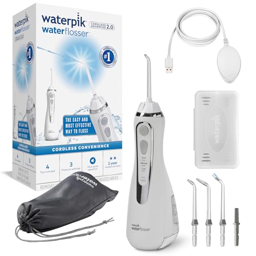 Waterpik Kablosuz Ağız Duşu, Kablosuz Kablosuz, 4 x Başlık, Basınç Aralığı Ayarlanabilir (3,1 ila 5,2 bar) 3 Basınç Ayarı, İndüksiyon Şarj Sistemi, Beyaz