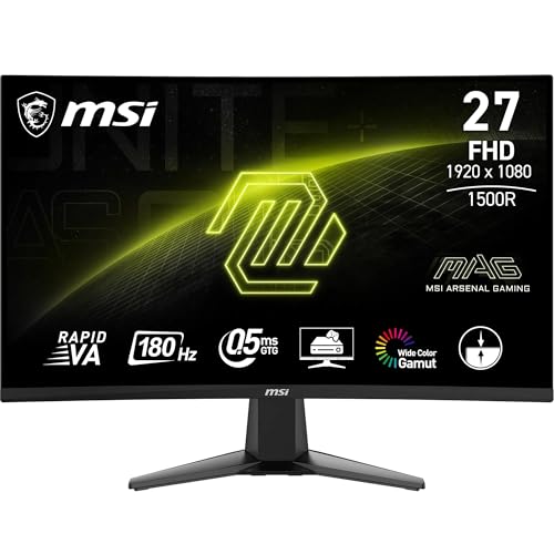 MSI 27" MAG 27C6F Gaming Monitör, FHD, 16:9 Curve 1500R, Rapid VA 180Hz 1ms, Adaptive-Sync