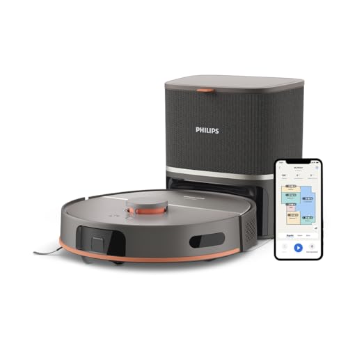 Philips HomeRun 5000 Serisi Robot Elektrikli Süpürge, Çift Döner Mop, Süpürme ve Paspas, 10.000Pa Emiş Gücü, Lazer Çizgi Navigasyon, HomeRun Uygulaması, Açık Gri (XU5100/10)