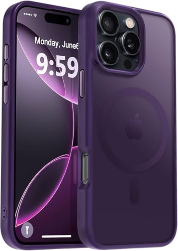 URUCHI Güçlü Manyetik iPhone 14 Pro Telefon Kılıfı, [Mag-Safe ile Uyumlu] [Askeri Düzey Düşme Koruması] [Güçlü Silikon Kenarlar] İnce Yarı Saydam Mat Koruyucu Kılıf, Mor