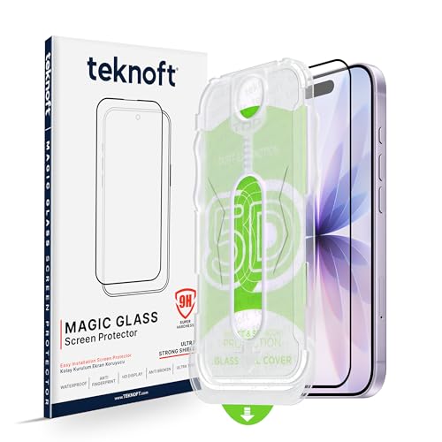 Teknoft iPhone 17 için Kolay Kurulum Kitli Takılırken Camın Altında Kesinlikle Toz Bırakmayan Ekstra Güçlendirilmiş Tam Koruma Sağlayan Pürüzsüz Lazer Kesim Premium Ekran Koruyucu Kırılmaz Cam