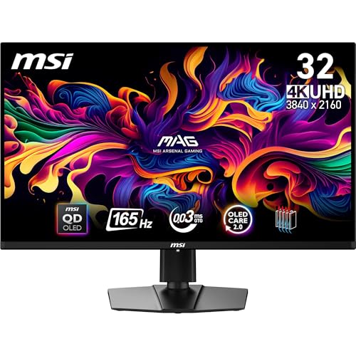 MSI 31.5" MAG 321UP QD-OLED Gaming Monitör, UHD, 16:9, Flat, QD-OLED, 165Hz, 0.03ms GTG Freesync Premium PRO
