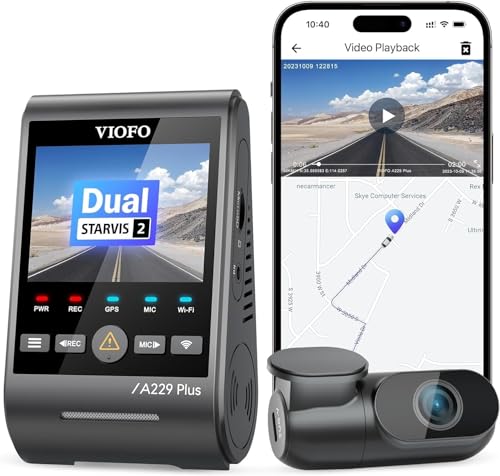 Viofo A229 Plus 2 Kameralı Ön+Arka 2K+2K HDR Sony Starvis 2 Sensörlü Wi-Fi GPS'li Araç Kamerası