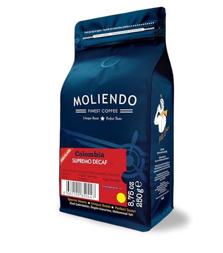 Moliendo Finest Coffee Colombia Supremo Decaf (Kafeinsiz) Yöresel Kahve (Öğütülmüş Filtre Kahve) 250 g