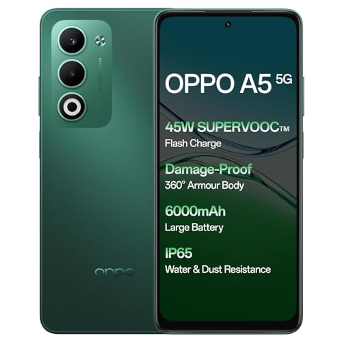 Oppo A5-5G Telefon, 8GB RAM, 256GB Hafıza, Android Akıllı Telefon, 50MP Kamera, Uzun Pil Ömrü (Aurora Green)