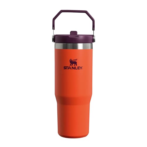 Stanley IceFlow Flip Straw Tumbler Pipetli Termos Bardak, Turuncu/Mürdüm (Tigerlily Plum), 0.89 Litre
