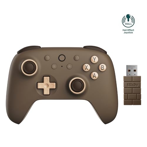 AKNES 8Bitdo Ultimate 2C 2.4G Kablosuz Kumanda, Windows PC ve Android için, Hall Efektli Joystickler ve Hall Trigger, 1000Hz Yoklama Hızı ve Eşlenebilir L4/R4 Düğmeleri ile (Brownie)
