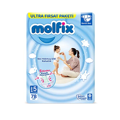 Molfix Bebek Bezi 3D Junior 5 Beden Aylık Paket 78 Adet, Beyaz