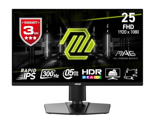 MSI 24.5" MAG 255PXF, Gaming Monitör, FHD, 16:9, Flat, Rapid IPS, 300Hz, 0.5ms (GTG) Freesync Premium, Pivot