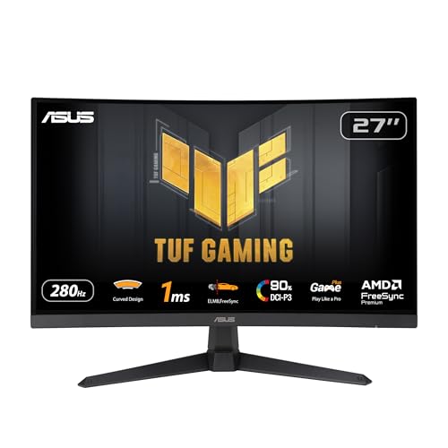 ASUS TUF GAMING VG27VQM1B 27 Fast VA KAVİSLİ FREESYNC VE GSYNC UYUMLU 1920x1080 1ms 280Hz 250cd DP HDMI Hoparlör VESA 3YIL ELMB, 90% DCI-P3, EYECARE MONİTÖR