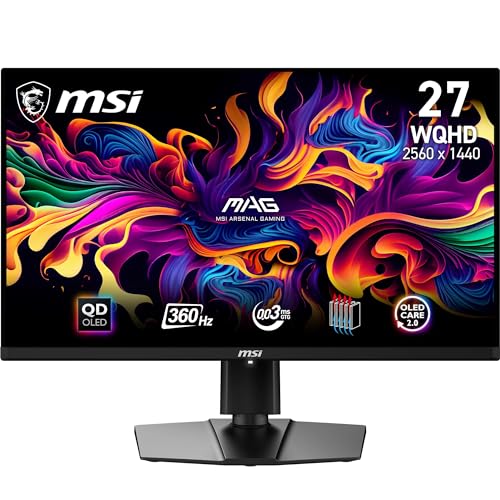 MSI 26.5” MAG 271QPX QD-OLED Gaming Monitör, WQHD, 16:9, Flat, QD-OLED, 360Hz, 0.03ms GTG Freesync, Pivot