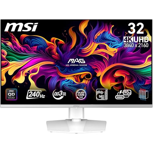 MSI 31.5" MPG 321URXW QD-OLED, Gaming Monitör, UHD, 16:9, Flat, QD-OLED, 240Hz, 0.03ms, G-SYNC Compatible, Beyaz