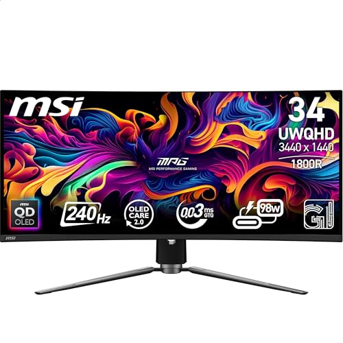 MSI 34 MPG 341CQPX QD-OLED 3440x1440 (UWQHD) 21:9 CURVE 1800R QD-OLED 240HZ 0.03MS ADAPTIVE-SYNC GAMING MONITOR