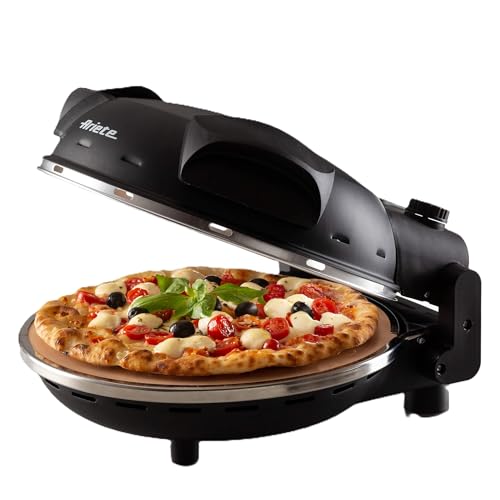 Ariete Pizza Fırını Siyah 0917/00-1200 Watt, 32 cm Çapında Yüksek Kaliteli Refrakter Taş Plaka, 400°C'ye Çıkabilen Sıcaklık, 5 Farklı Sıcaklık Ayarı, 30 Dakikaya Kadar Zaman Ayarı, Yeniden Isıtma