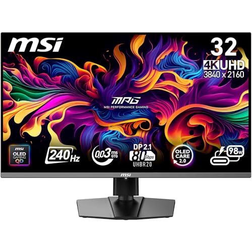 MSI 31.5 MPG 322URX QD-OLED, Gaming Monitör, UHD, 16:9 Flat, QD-OLED, 240HZ, 0.03ms, G-SYNC Compatible