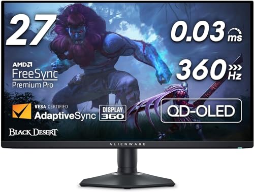Alienware AW2725DF 27 inç QHD (2560 x 1440) oyun PC ekranı, 360 Hz, QD OLED, 0,03 ms, AMD FreeSync Premium Pro,%99,3 DCI-P3, HDR400, USB-C, 2X DisplayPort, HDMI, 4X USB, 3 yıl garanti