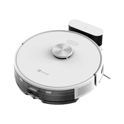 EZVIZ Silme fonksiyonlu robot süpürge, 4000 PA, süpürme, 3'ü 1 arada robot süpürge, Wi-Fi, Alexa ve uygulama kontrolü, hayvan tüyleri, halılar ve sert zeminler için ideal, RE4
