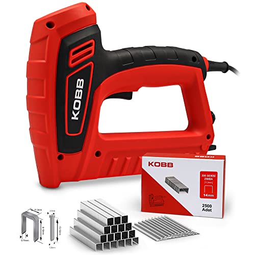 KOBB KBZ200 8-16mm Zımba ve 15-16mm Profesyonel Çivi Çakma Makinesi + 3000 adet Yedek Zımba ve Çivi, Kırmızı/Siyah