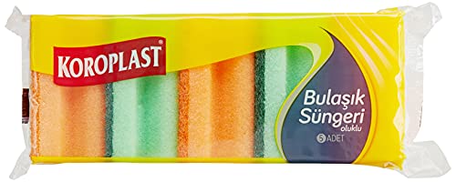 Koroplast Çift Taraflı Oluklu Bulaşık Süngeri 5'li, Çizik & İz Bırakmaz, Yağ ve Leke Çıkarıcı Mutfak Temizlik Süngeri, Tava, Tencere, Tabak, Bardak, Çatal, Bıçak, Ocak, Tezgah, Cam & Seramik Yüzeyler