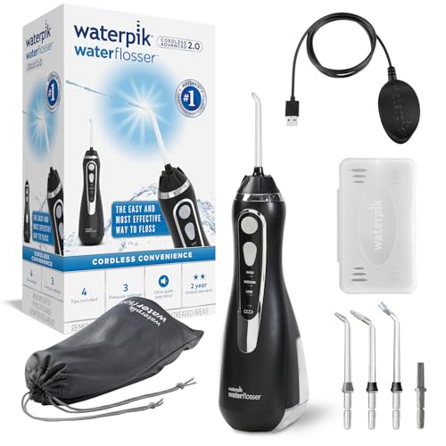 Waterpik Kablosuz Ağız Duşu, Kablosuz Ağız Duşu, 4 x Başlık, Basınç Aralığı Ayarlanabilir (3,1 ila 5,2 bar) 3 Basınç Ayarı, İndüksiyon Şarj Sistemi, Siyah