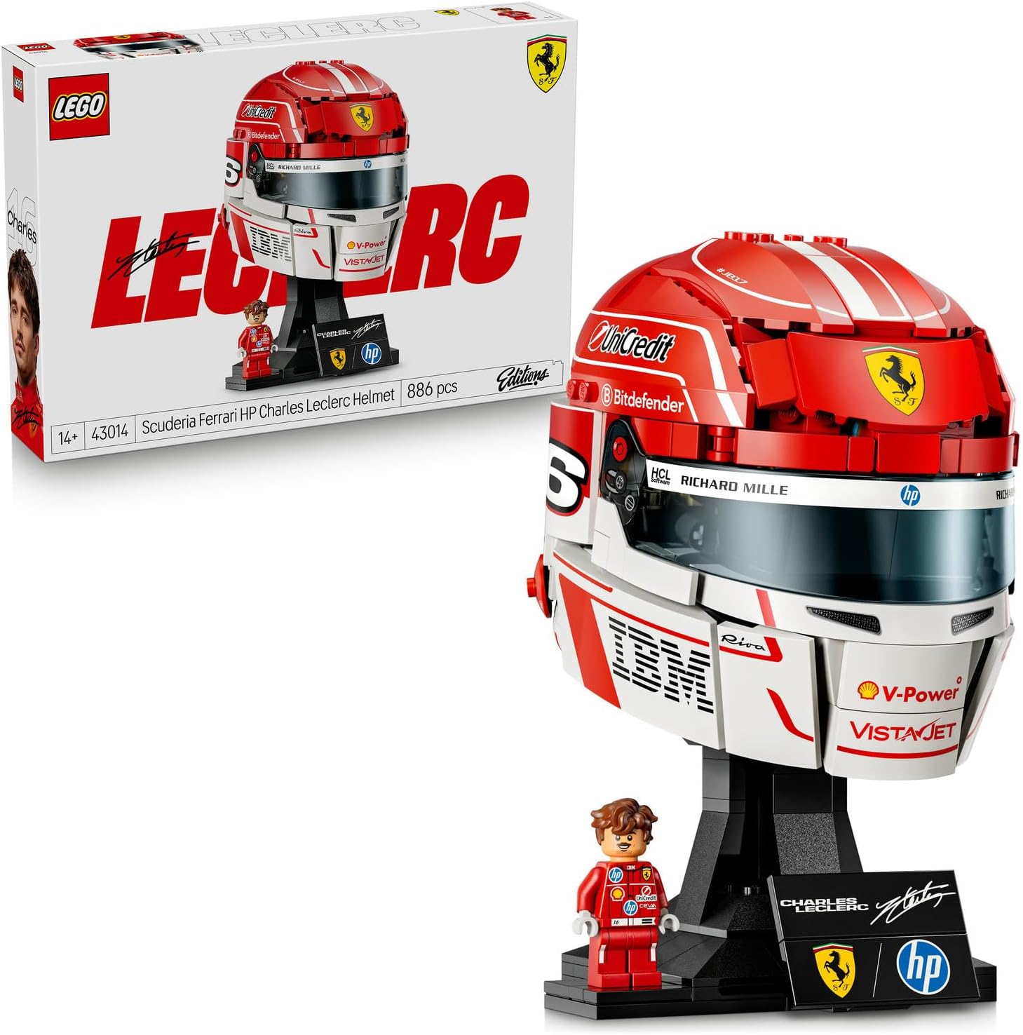 LEGO Editions Scuderia Ferrari HP Charles Leclerc Kaskı 43014-14 Yaş ve Üzeri Çocuklar için Minifigür ve İmzalı Markalı Levha İçeren Yaratıcı Oyuncak Yapım Seti, Hediye Fikri (886 Parça)