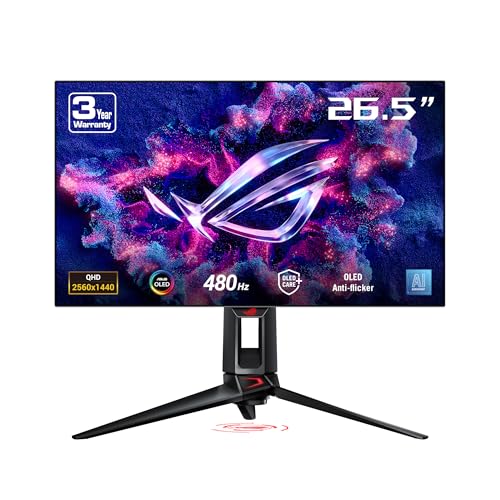 ASUS ROG Swift PG27AQDP 26.5 OLED Gaming 2K Freesync Premium 2560x1440 0.03ms 480hz DP HDMI USB VESA HDR 400 Siyah, 99% DCI-P3, 10BIT Monitör