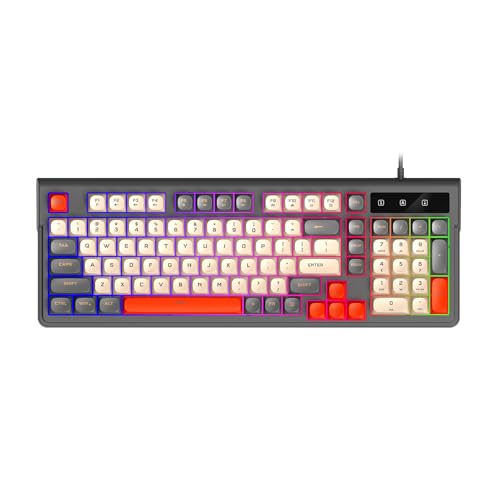 Horett Kablolu Mekanik Klavye, 98 Tuşlu ve Üç Renkli Tuşlu, RGB Arkadan Aydınlatmalı, Oyun Ofisi için Taşınabilir (Gri)