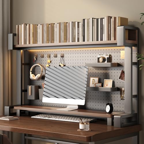 Ev Ofis Masası Kalınlaştırılmış Çelik Çerçeve ve Ahşap Raflı Metal Monitör Standı Bilgisayar Masası için Çok Amaçlı Depolama Rafı (55x30x83cm)