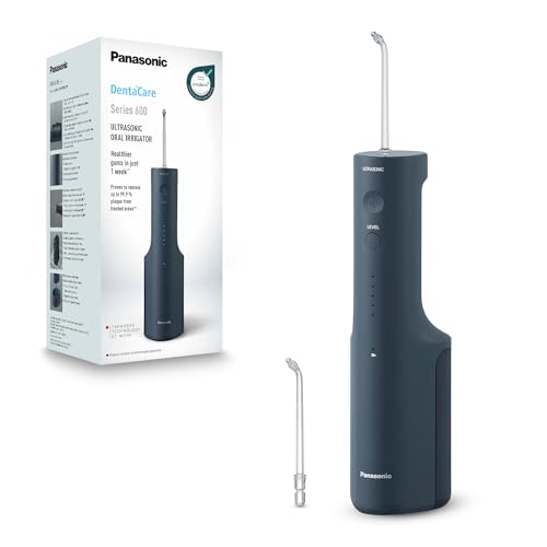 Panasonic Series 600 ultrasonik ağız duşu EW-DJ66-A303, dişler için ağız duşu, 200 ml, IPX7, 2 ultrasonik başlık, 5 su basıncı kademesi, seyahat aksesuarı, lacivert