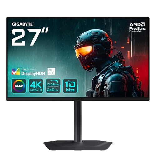 GIGABYTE MO27U2 27" OLED Oyuncu Monitörü, 4K UHD (3840x2160), 240Hz, 0.03ms GTG, Anti-Reflection, HDMI 2.1 & DisplayPort 1.4 & USB-C, DisplayHDR True Black 400, ClearMR 13000, KVM, Dahili Hoparlör