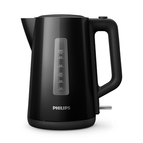 Philips Serisi 3000 Su Isıtıcısı, 1,7 L Yaylı Kapak, Düz Isıtma Elemanı, Işık Göstergesi, Çıkarılabilir Filtre, Çeşitli Güvenlik Sistemleri, Siyah (HD9318/20)
