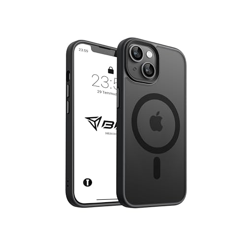 Babilden iPhone için Kılıf Kamera Korumalı Magsafe Wireless Şarj Özellikli Mat Şeffaf Renkli Kılıf (iPhone 13 Siyah)