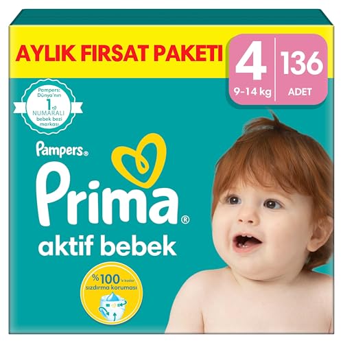 Prima Aktif Bebek, Bebek Bezi 4 Numara, 136 Adet Aylık Fırsat Paketi