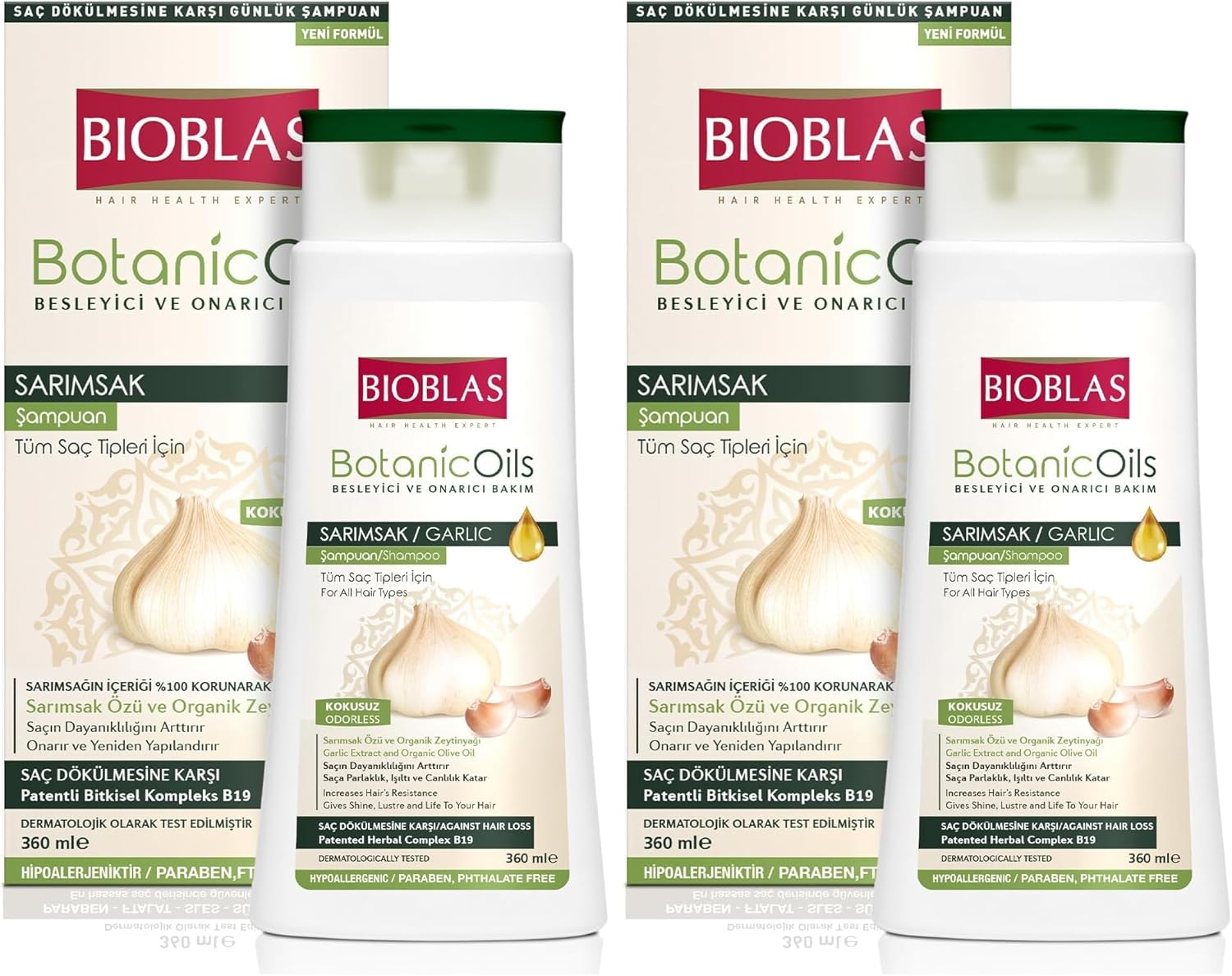 BIOBLAS Botanic Oils Saç Dökülmesine Karşı Sarımsak Özlü Şampuan (360 ml) 2li paket