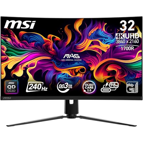 MSI 31.5 MPG 321CURX QD-OLED, Gaming Monitör, UHD, 16:9, Curve 1700R, QD-OLED, 240Hz, 0.03ms (GTG), G-SYNC Compatible