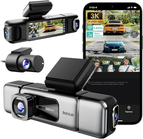 Botslab Ses Kontrolü,4 Kanallı 3,18 inç Dokunmatik Ekran, 2160P + 1080P + 1080P Ön ve Arka İç Döngü Kaydı, 5,8 GHz WiFi, GPS, Gece Görüşü, WDR, Park Modu ile 4K Araç Kamerası 128 Gb Hafıza Kartlı