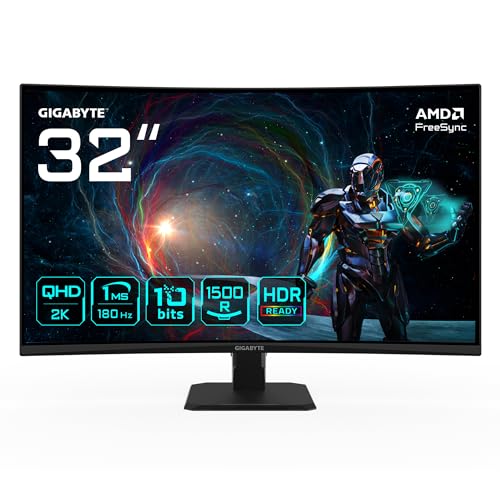GIGABYTE GS32QCA 31.5" Kavisli Oyuncu Monitörü, QHD (2560x1440), 180Hz, 1ms MPRT, VA 1500R Panel, Non-Glare, HDMI 2.0 & DisplayPort 1.4, HDR Ready, Flicker-Free, VESA Uyumlu